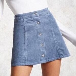 Forever 21 Mini Skirt Womens XS Dusty Blue Corduroy Snap Button High Rise Retro